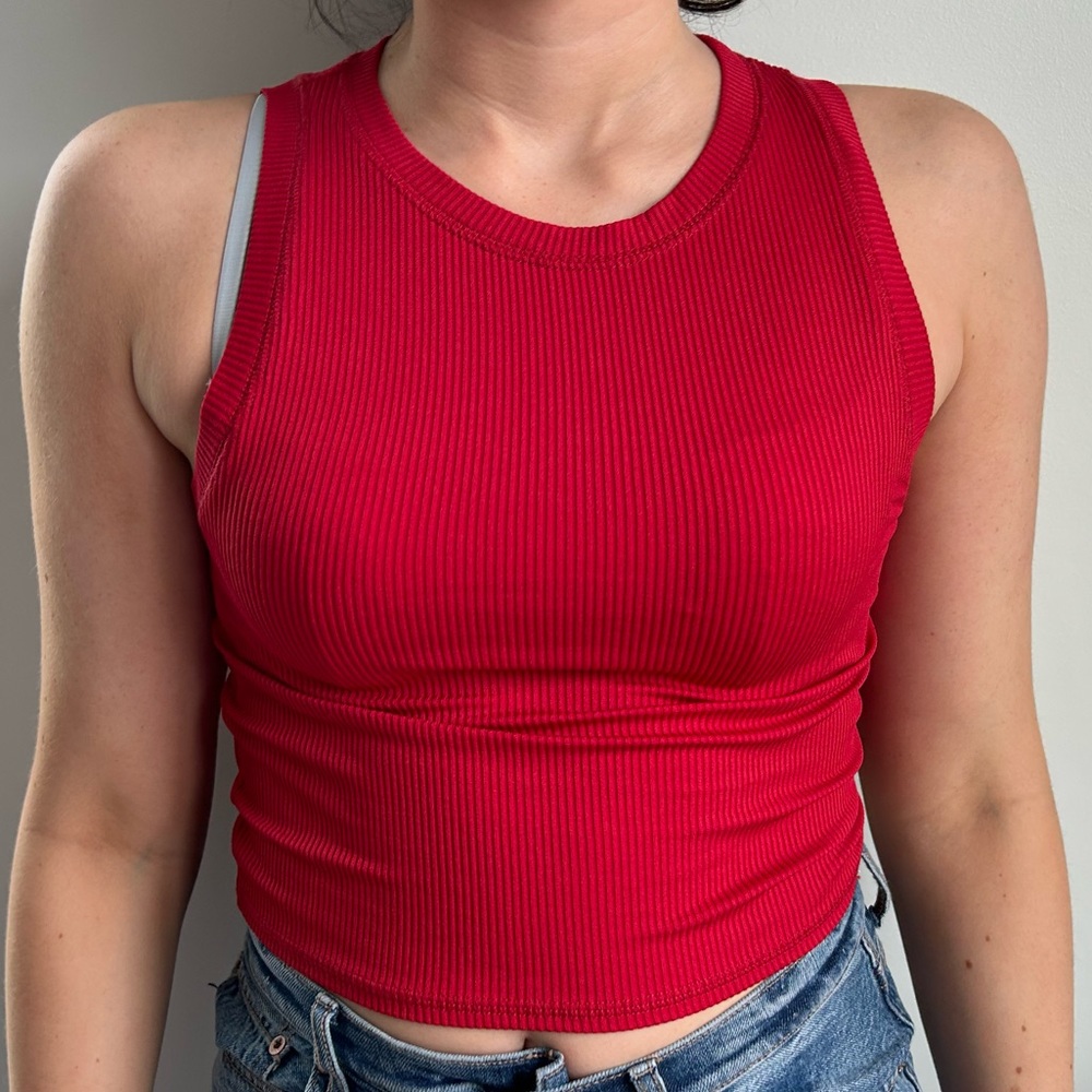 Red cropped tank top